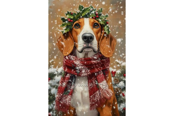 Christmas American English Foxhound Dog Illustrations for Branding