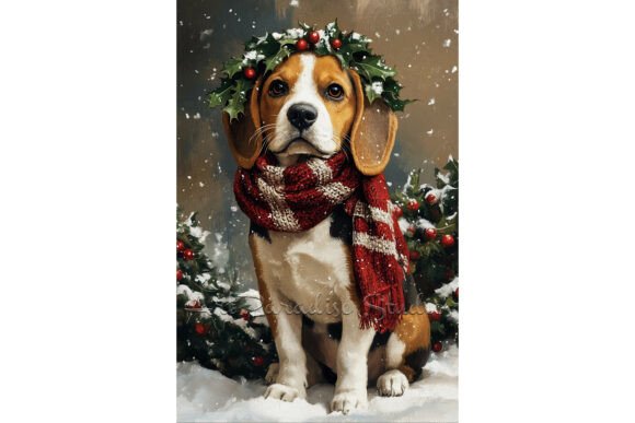 Christmas Beagle Pet Snow Wall Art Print: A Festive Illustration for Marketing
