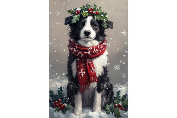 Christmas Border Collie Dog Wall Decor Illustration Review