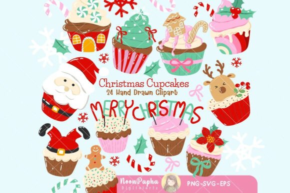 Christmas Cupcakes PNG, Christmas Gifts: A Festive Illustration Asset for Creative Projects