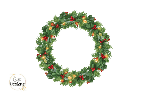 Christmas Floral Wreath PNG Clipart: A Festive Illustration for Digital Sellers