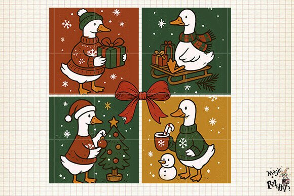 Christmas Goose Quartet PNG for Local Business Illustrations
