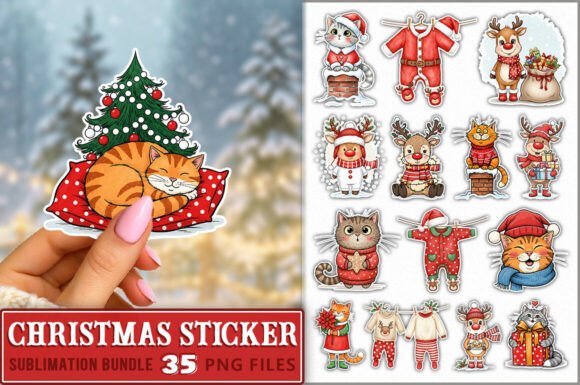 Christmas Hand Drawn Sticker PNG Bundle for Editorial and Web Design