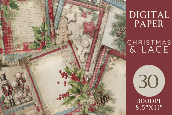 Christmas Lace Junk Journal Paper: A Festive Graphic Design Asset for Crafters