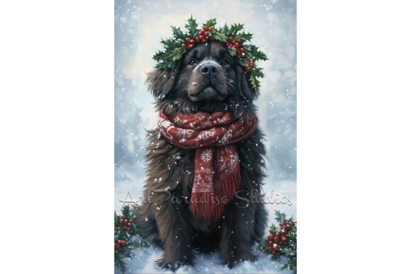 Christmas Newfoundland Winter Dog Art: A Festive Illustration for Local Branding