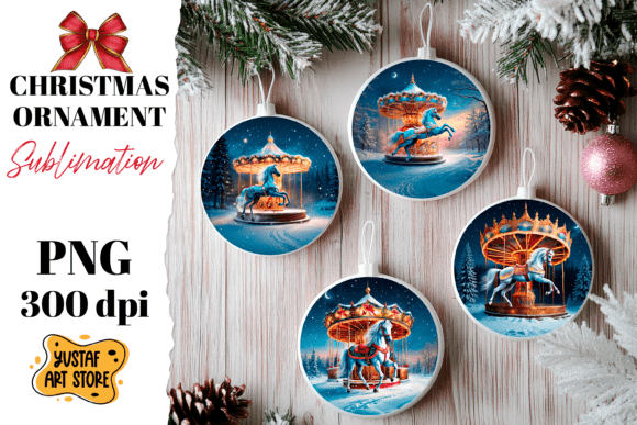 Christmas Ornament Horse Carousel Sublim: A Seasonal Illustration Asset for Content Creators