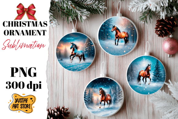 Christmas Ornament Winter Horse Illustrations for Small Business Branding