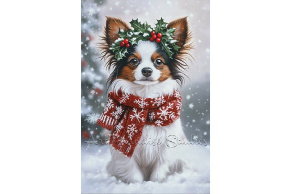 Christmas Papillon Winter Dog Wall Art: A Festive Graphic Design Asset for Marketers