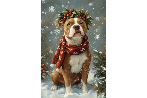 Christmas Pit Bull Winter Dog Snow Art Review