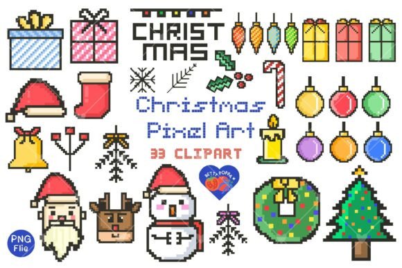 Christmas Pixel Art Clipart, 8-bit Xmas: A Festive Illustration Asset for Modern Branding
