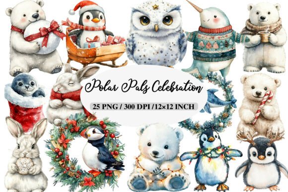 Christmas Polar Pals Celebration Clipart for Festive Design Projects