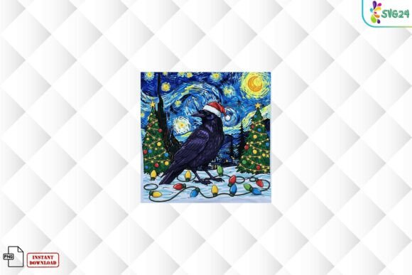 Christmas Raven Starry Night PNG: A Festive Illustration for Handmade Creations