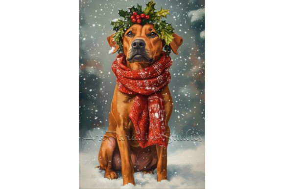 Christmas Ridgeback Dog Wall Art Print: A Festive Illustration for Branding and Marketing