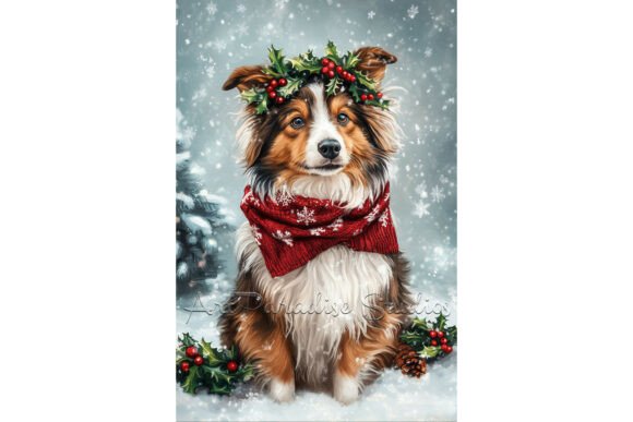 Christmas Shetland Sheepdog Wall Art: A Festive Illustration for Design Projects