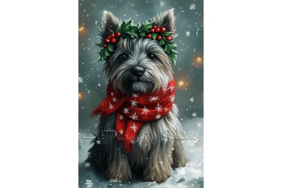 Christmas Skye Terrier Dog Wall Art Gift: A Festive Illustration for Handmade Creations