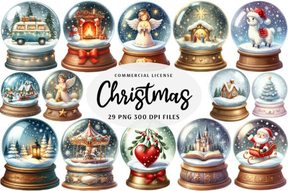 Christmas Snowglobes Clipart: A Festive Illustration for Branding and Marketing