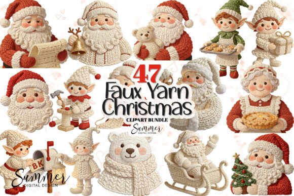 Cozy Faux Yarn Christmas Clipart Bundle: A Warm Illustration Asset for Content Creators