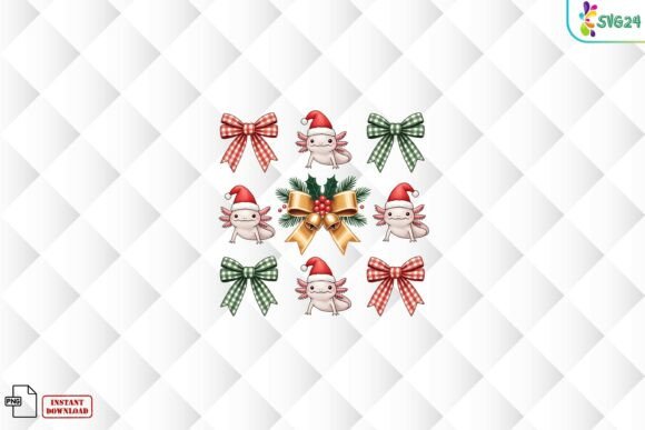 Cute Axolotl Christmas Bow Illustrations for Handmade Creations