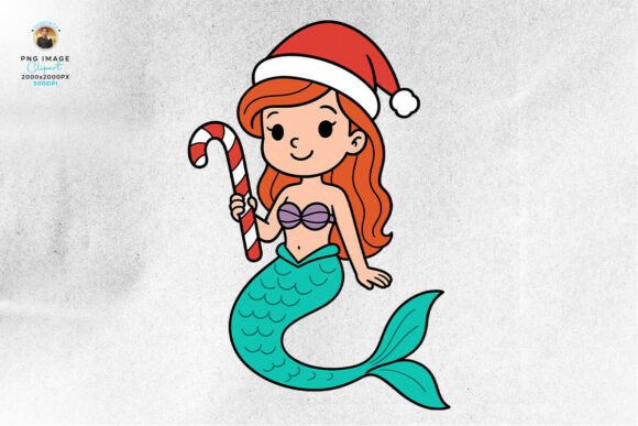 Cute Christmas Mermaid Clipart PNG: A Festive Illustration for Creative Sellers