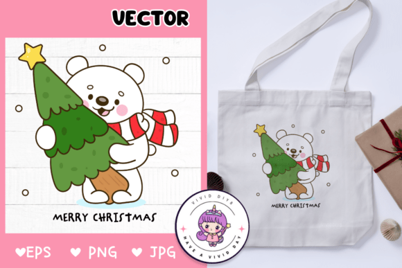 Cute Polar Bear Hug Christmas Tree Illustration Review