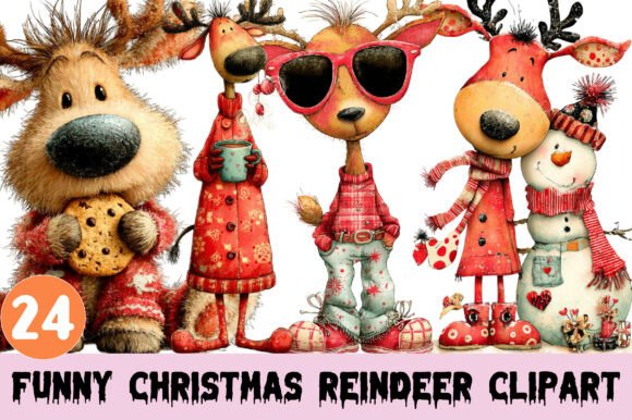 Funny Christmas Reindeer Clipart for Embroidery Projects