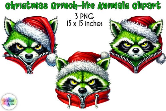 Funny Green Christmas Animals Clipart: A Unique Illustration Asset for Holiday Branding