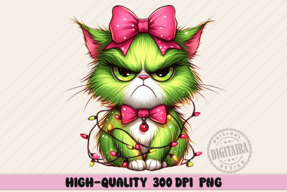 Green Angry Christmas Cat Png: A Bold Illustration for Seasonal Design Projects