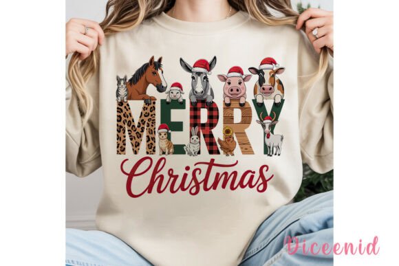 Merry Christmas Farm Animals Illustrations for Digital Products