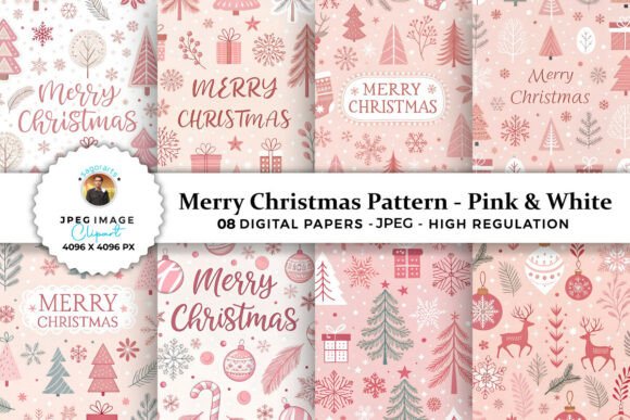 Merry Christmas Pattern - Pink White: A Designer’s Perspective on a Festive Illustration Asset