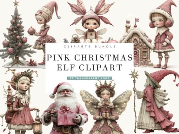 Pink Christmas Elf Clipart Bundle Review: A Festive Graphic Design Asset for Content Creators