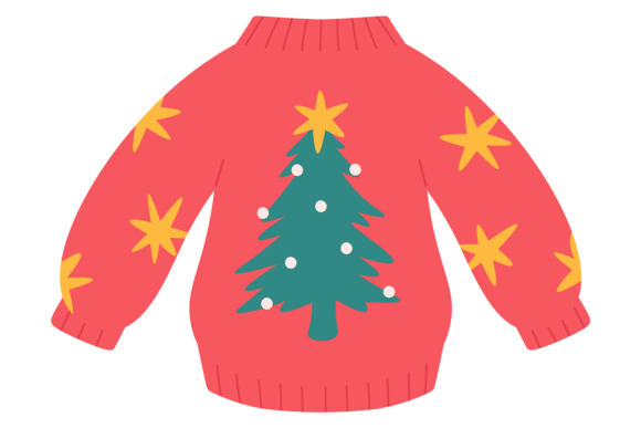 Red Sweater with Christmas Tree Illustration for Festive Branding