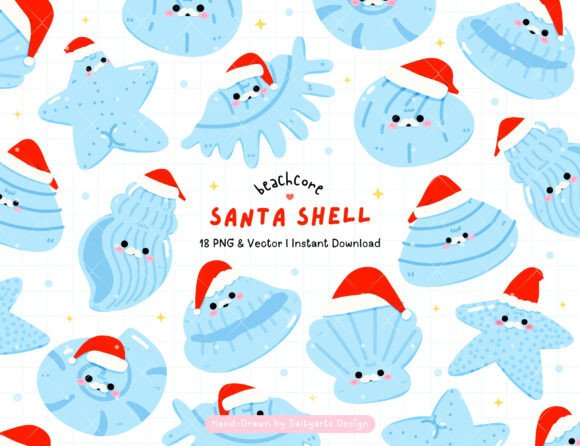 Santa Shells Coastal Christmas PNG for Real Embroidery Projects