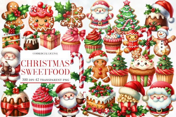 Sweet Christmas Food Clipart: Festive Illustrations for Local Business Branding