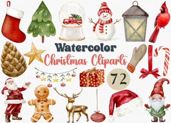 Watercolor Christmas Clipart Set: A Festive Graphic Design Asset for Marketers