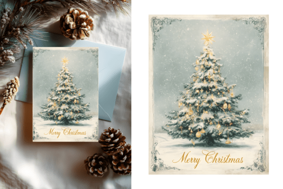 Watercolor Merry Christmas Tree Card Illustrations for Real Crafting Projects
