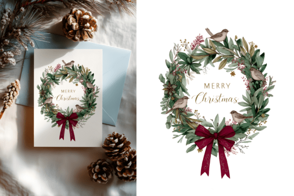 Watercolor Wreath, Christmas Lettering: A Festive Illustration for Local Business Branding