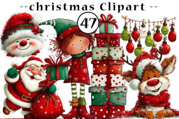Whimsical Cute Christmas Clipart for Embroidery Projects